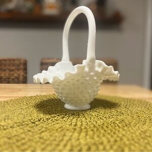 Vintage Hobnail Milk Glass Bridal Basket Fenton 6.5" ish Tall